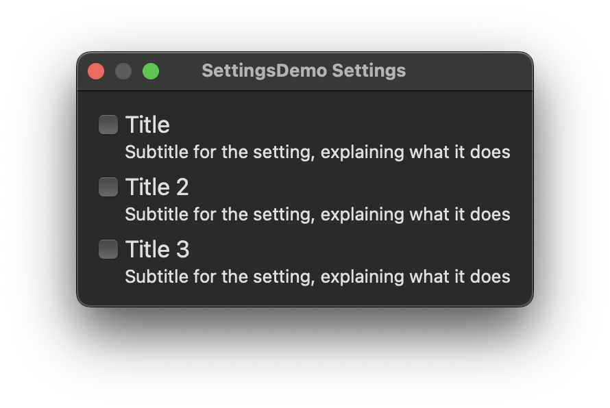Settings view, updated