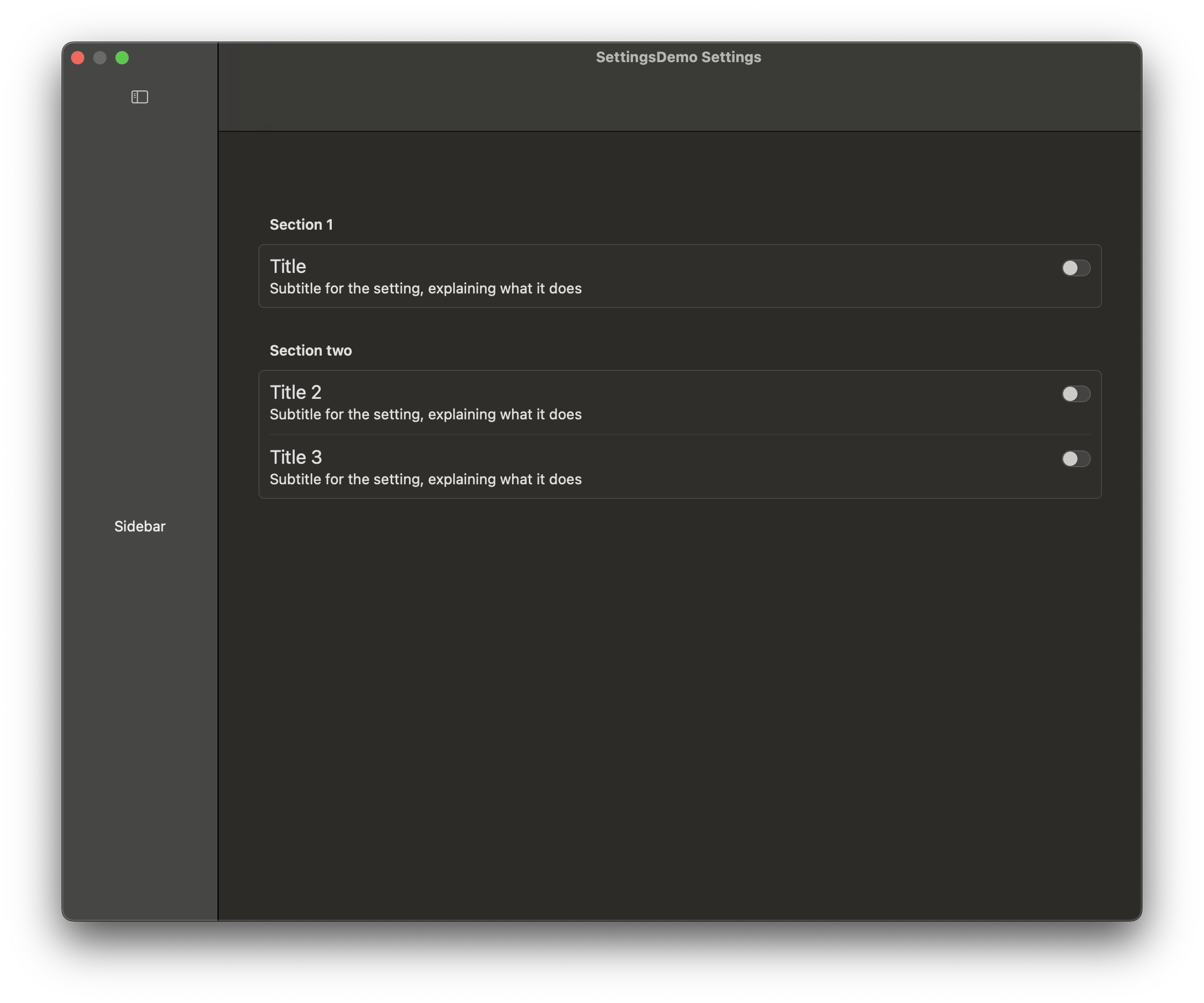 SplitNavigation Settings View